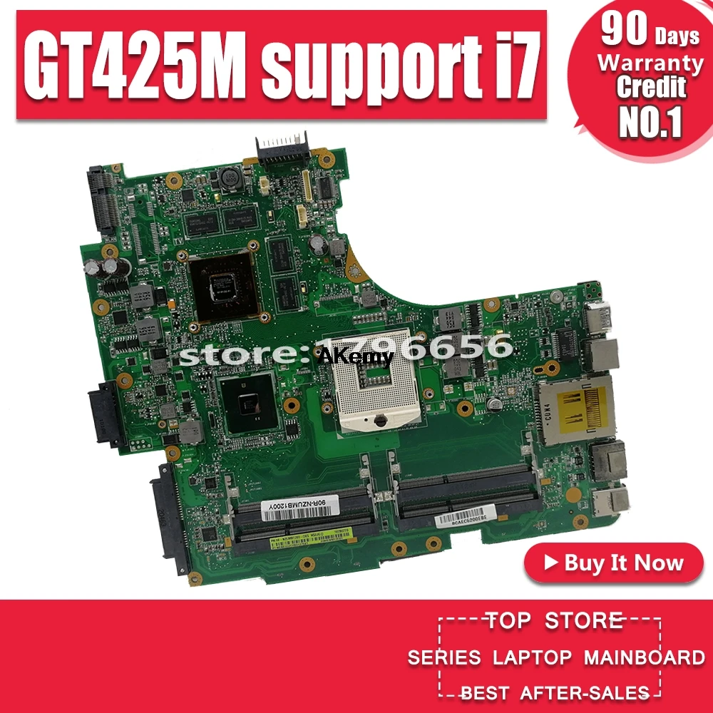

N53JQ Laptop Motherboard 4*memory slots For Asus N53JF N53JQ N53J N53JG GT425M support i7 original Mainboard 100% test ok