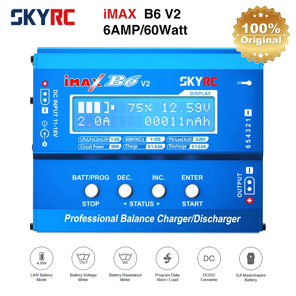 skyrc imax b6 v2 6a 60w balance charger discharger for nimh nicd lihv nicd li ion battery charger for dji mavicinspire battery free global shipping