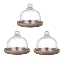 3 sets mini dessert display plate cupcake tray with glass cover desserts fruits plate dusf proof fresh keeping food tray