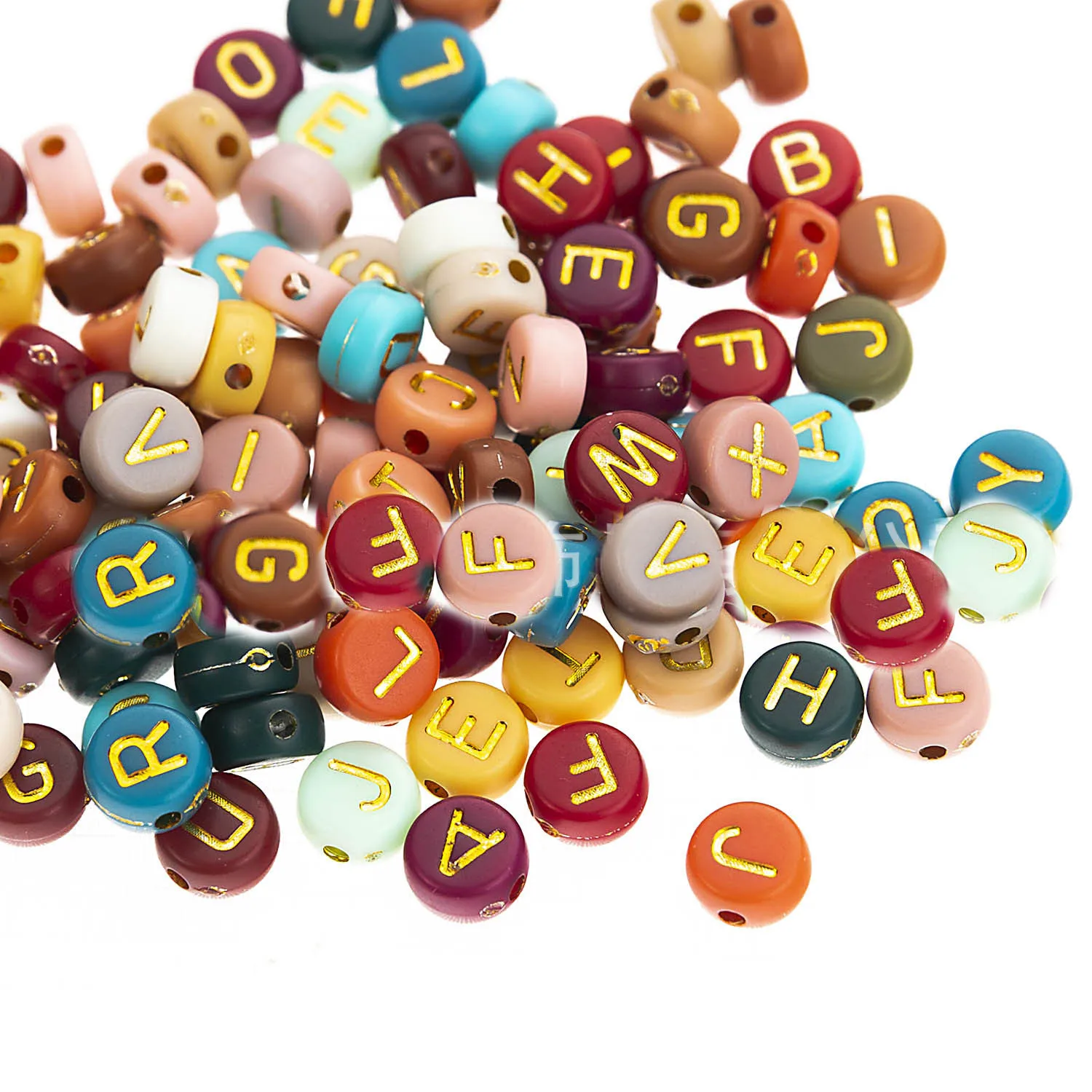 

Mix Chocolate Colors Gold Acrylic Letters Beads 4*7mm 3600pcs Flat Coin Round Shape Plastic Lucite Alphabet Jewelry Spacers