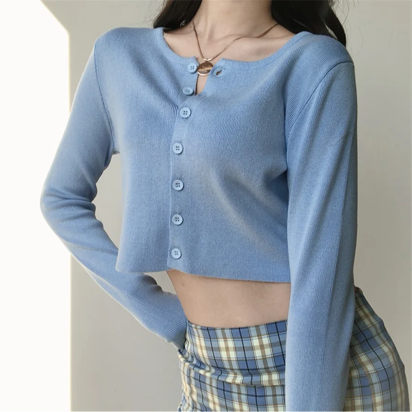 

Sweaters Fashion Women Thin Cardigan Korean O-Neck Short Knitted Sleeve Sun Protection Crop Top Ropa Mujer Spring 2021