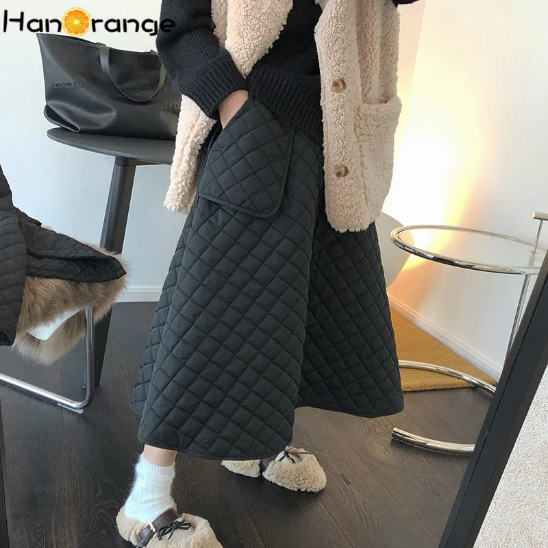 

HanOrange Winter Fashionable Three-dimensional Profile Quilted High Waist Skirt Loose A-line Skirt Thick Umbrella Skirt Women