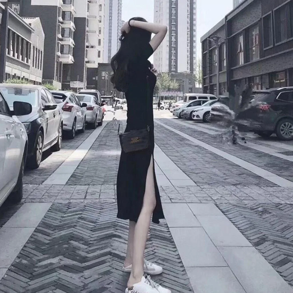 Хлопковые Платья-футболки летнее женское длинное платье-футболка облегающее