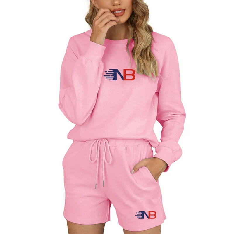 

Spring 2021 Women's Fashion Alphabetic Print Pullover Set, Loose and Comfortable Long Sleeved Shorts Home Sportswear Set