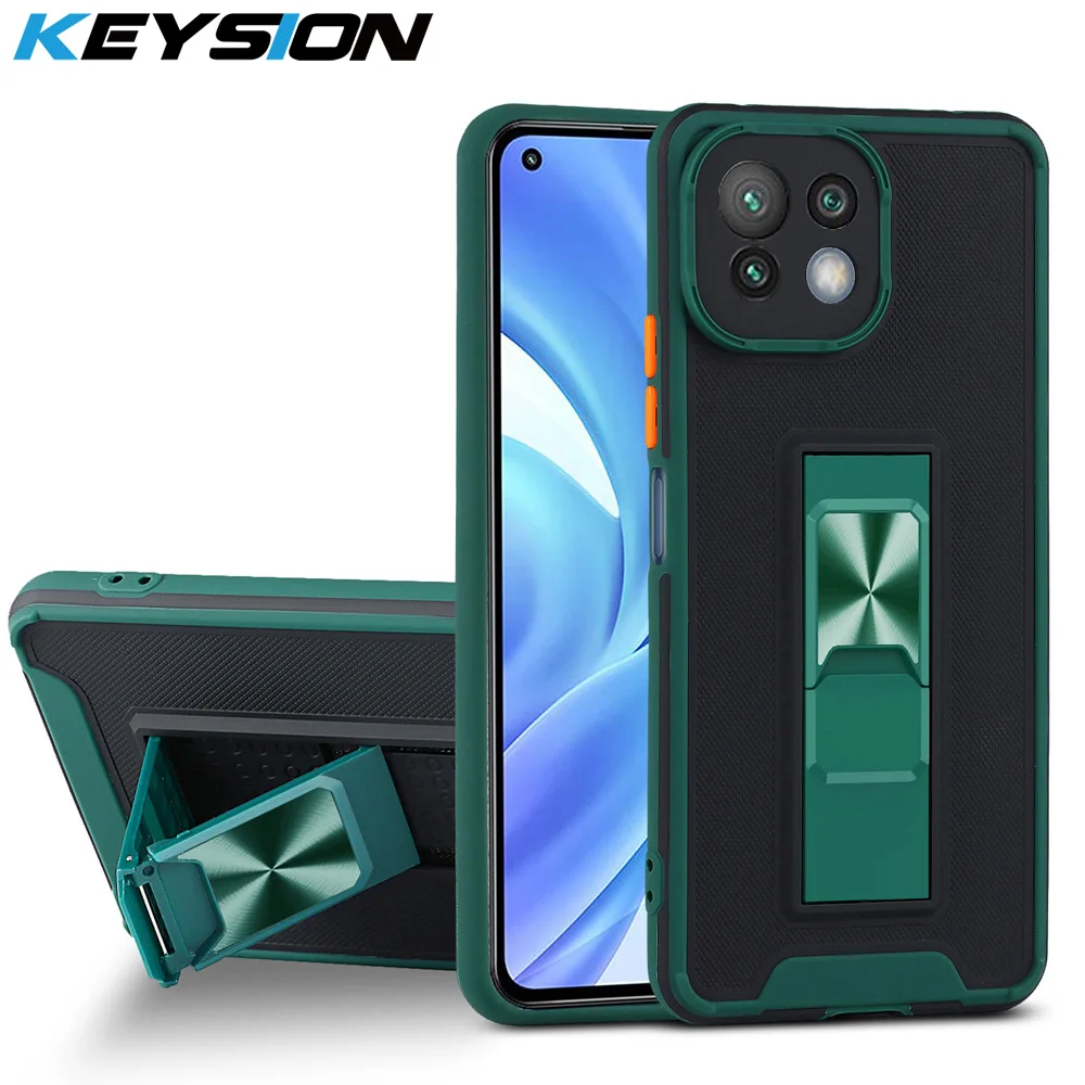 

KEYSION Fashion Shockproof Armor Case for Xiaomi Mi 11 Lite 5G NE Mi 11i 5G Stand Silicone Phone Cover for Xiaomi Mi 10T Lite
