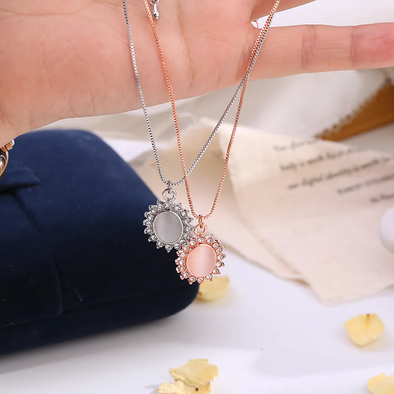

Opal Stone Waterdrop Pendant Necklace Antique Gold Silver Color Chain Rhinestone Crystal Neckalce For Women Jewelry