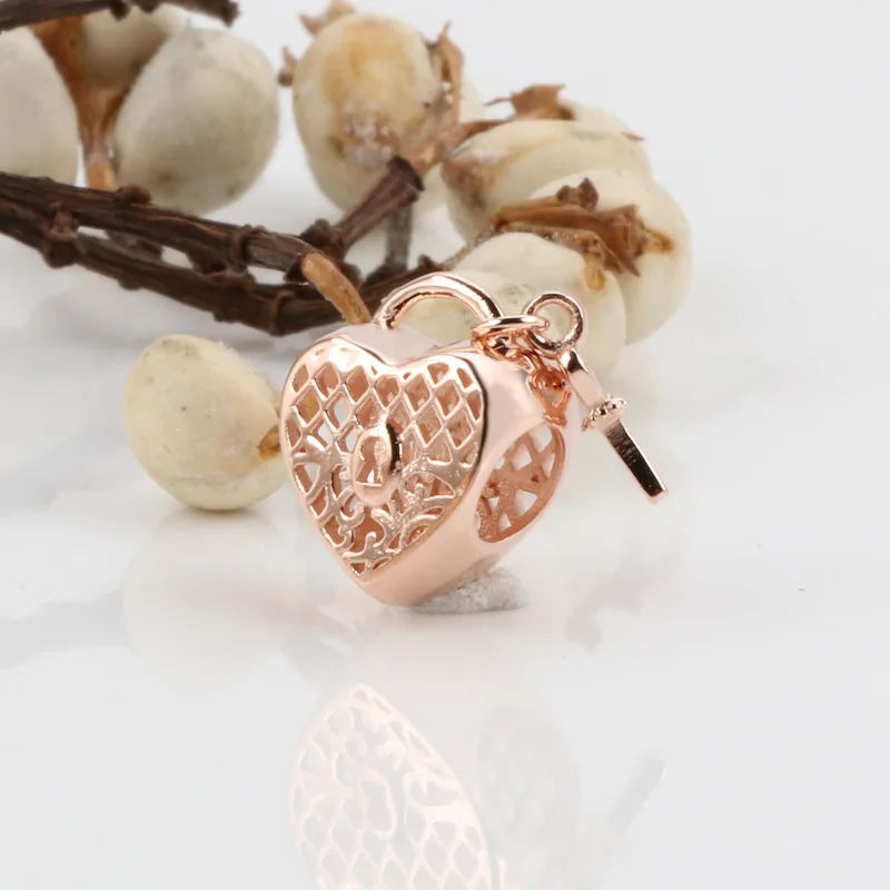 

Lorena Authentic S925 Sterling Silver Hollow Rose Gold Heart-shaped Lock Beads Fit Original Bracelets Women Jewelry Gift
