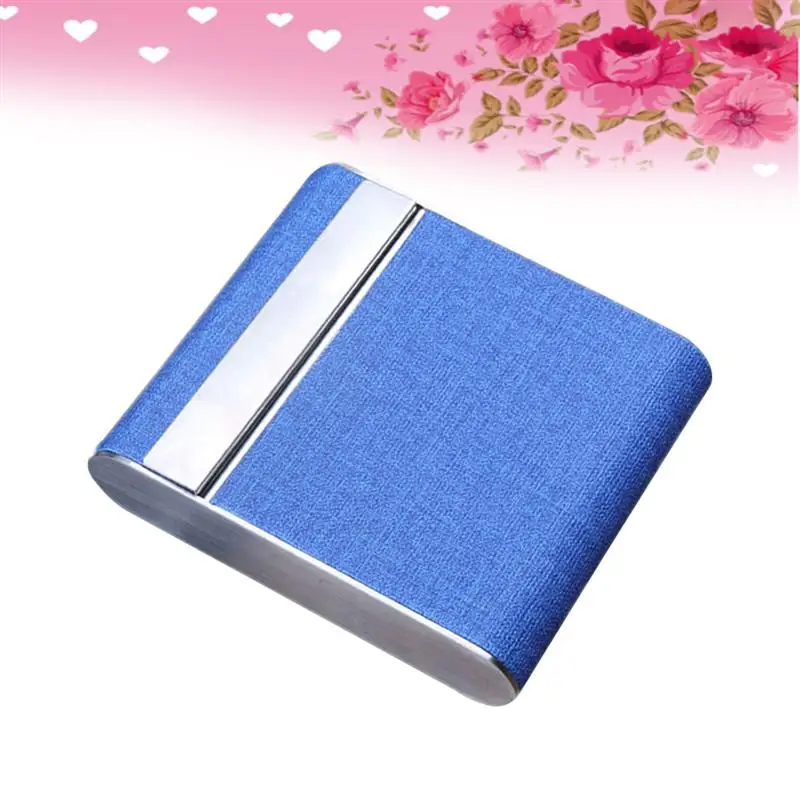 

Cigarette Case Alloy Frame and Leather Cover Magnetic Top Closure(Blue)