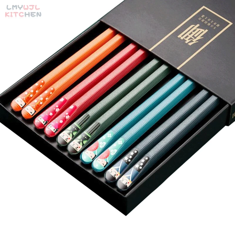 

5 Pairs/Japanese-style Pointed Chopsticks Set Non-slip Antibacterial Household Food Chopsticks Kitchen Accessories