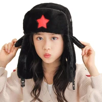 the red star badge outdoor cold thickened plus velvet children winter cycling warm ear protection cotton hat ski hat russia