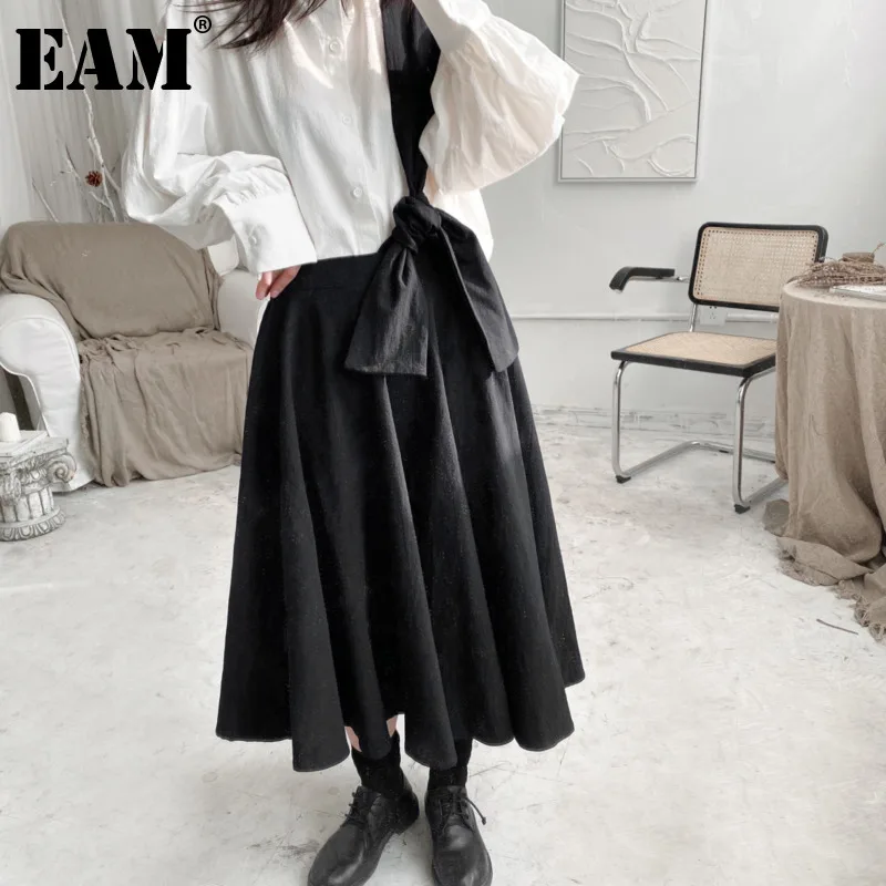 

[EAM] Vintage Bandage Irregular Pleated Black High Waist Half-body Skirt Women Fashion Tide New Spring Autumn 2022 1DD4882