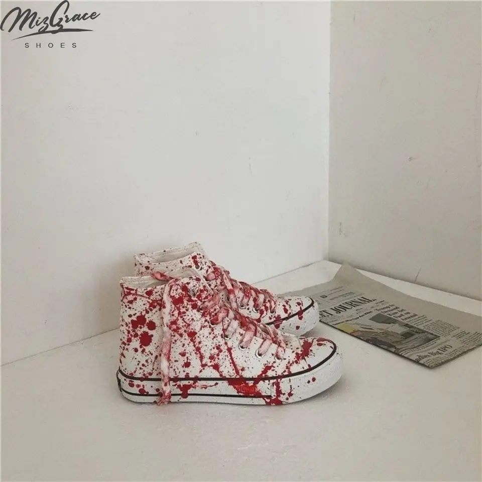 Женские холщовые ботинки с ручной росписью граффити чернильные пятна модные