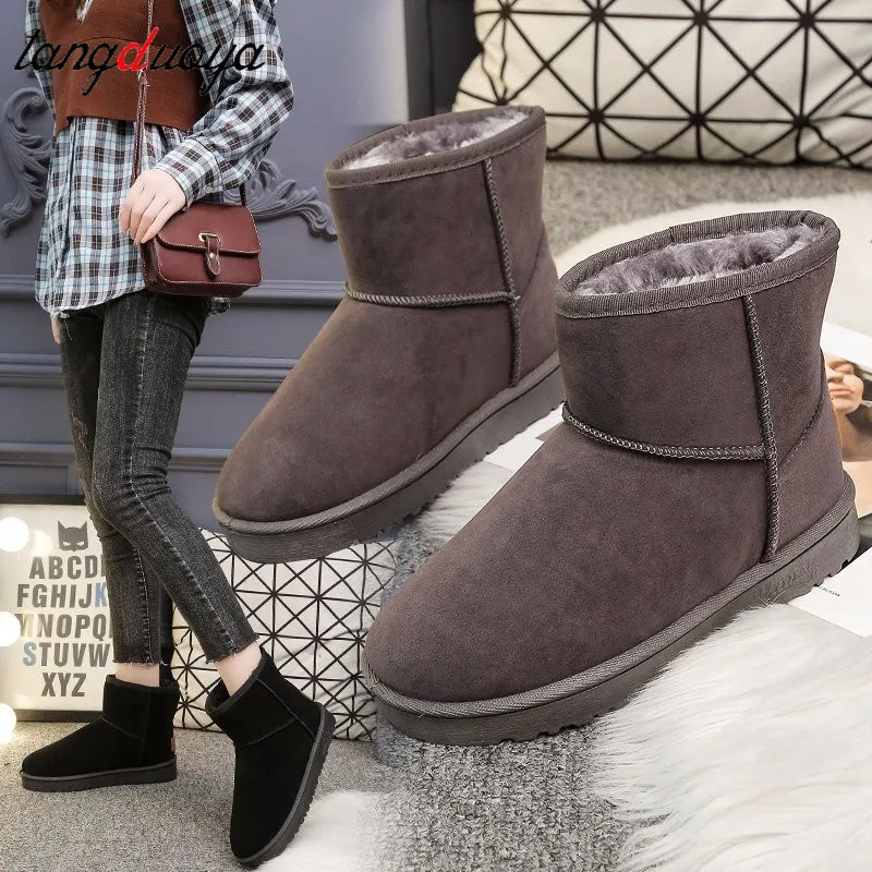 

Snow boots Winter Plus Velvet Waterproof Mid-Tube Snow Boots Thickened Warm Women's Boots 35-40 Flat-Heeled Cotton Shoes