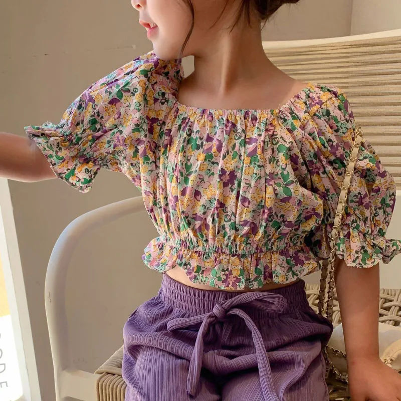 Одежда для девочек летняя спортивная футболка отдыха из двух предметов с милым