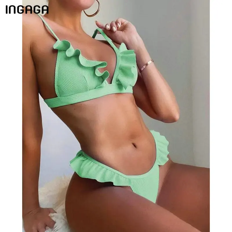 Бикини пуш ап INGAGA женские купальники сексуальный купальник с рюшами купальные