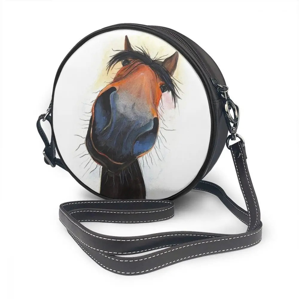 

Horse Shoulder Bag Horse Leather Bag High quality Travel Women Bags Print Women Teen Small Round Purse