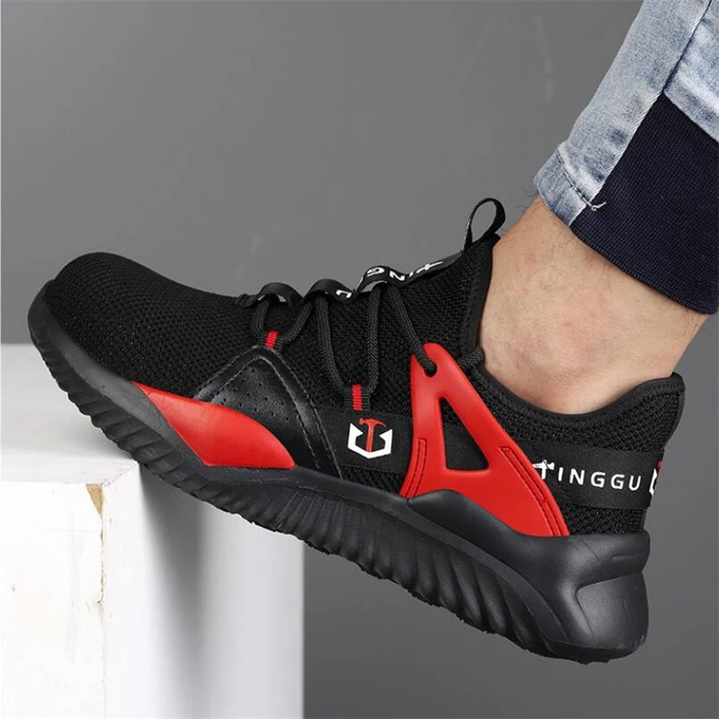 

New Men Steel Toe Work Safety Shoes Lightweight Breathable Casual Sneaker Prevent Piercing Women Protective Black Work Boots