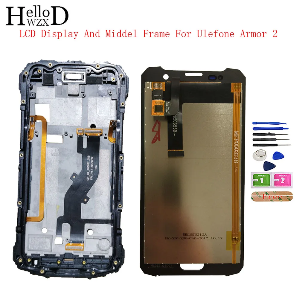 

5.0'' Mobile LCD Display For Ulefone Armor 2 LCDs Digitizer Panel Front Glass LCD Display Lens Sensor With Middel Frame Tools
