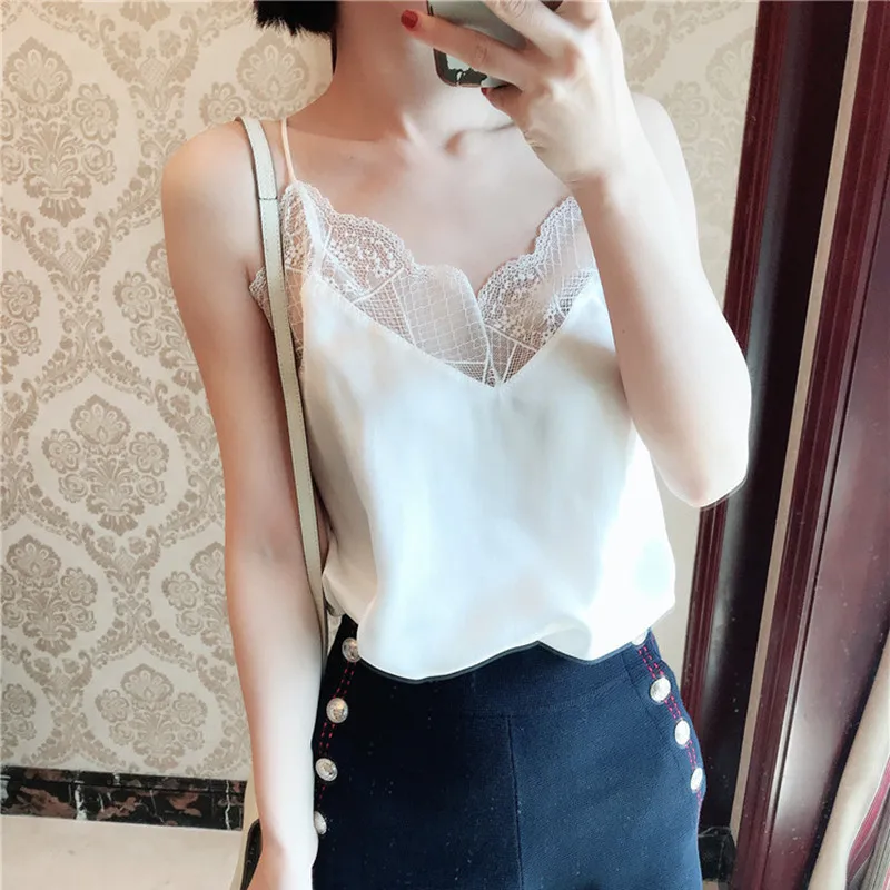 Женский кружевной топ черный сексуальный жилет на бретельках с открытой