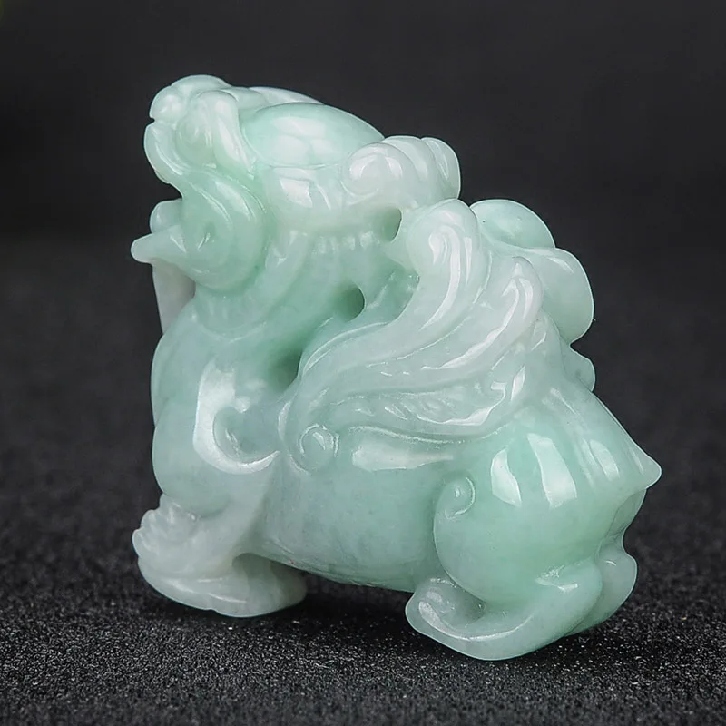 

Natural Hand Carved Myanmar Emerald Kylin Pendant Jade Stone Lucky Amulet PiXiu Necklace with Man Luck Chain Fine Jewelry
