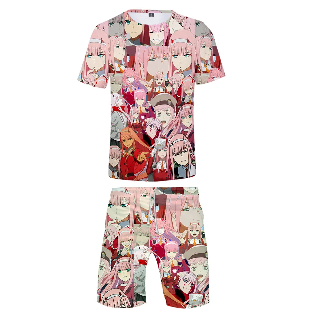 

2020 DARLING In The FRANXX Two Piece Set Women/men Short Sleeve Tshirt and Shorts Harajuku Streetwear Hip Hop 2 Piece Sets Drops