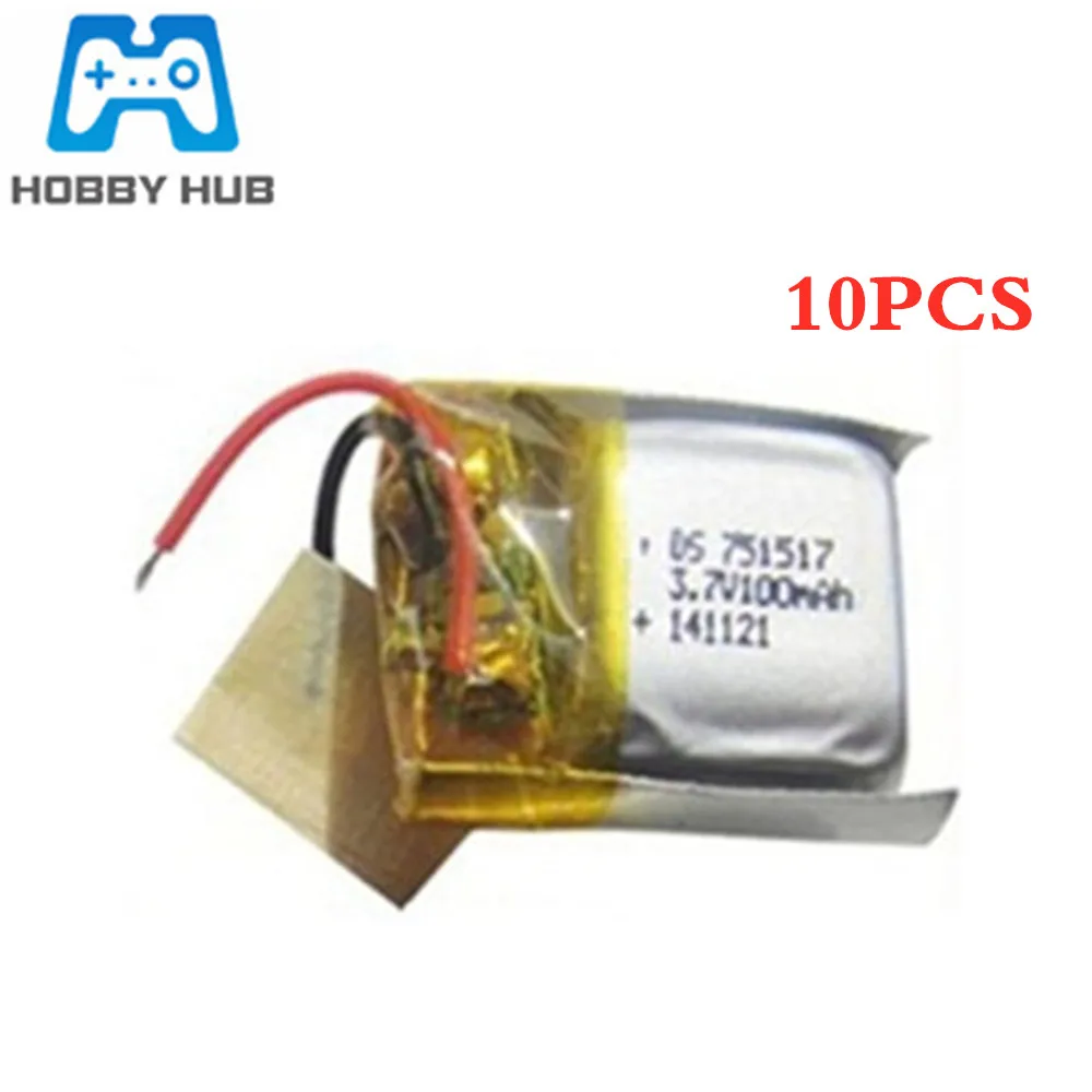 Bater&iacute;a lipo de 3,7 v, 100mAh para Syma Cx10, CX-10, CX-12, JJ810, 820, 828, V646, bater&iacute;a de 3,7 V, 751517, 10 Uds.-0