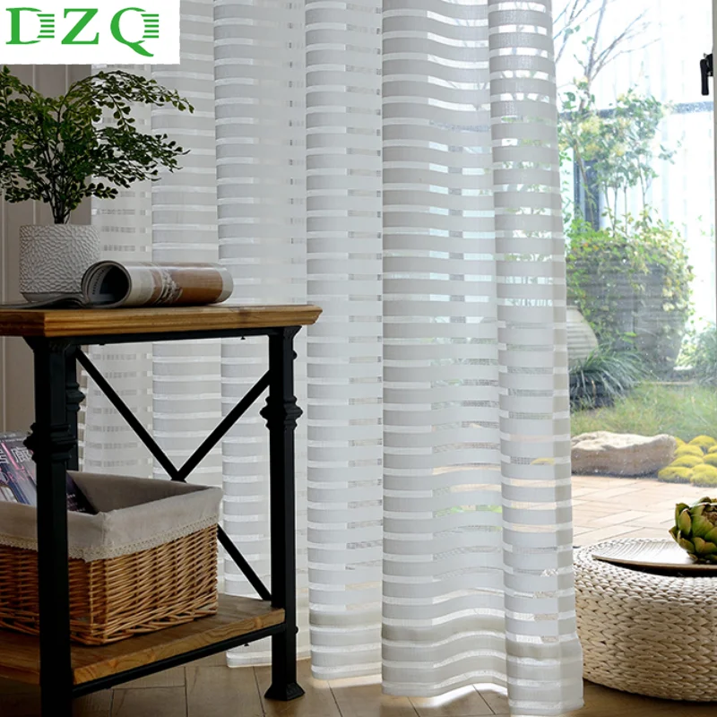 DZQ простые полосатые тюлевые шторы для гостиной спальни кухни современные