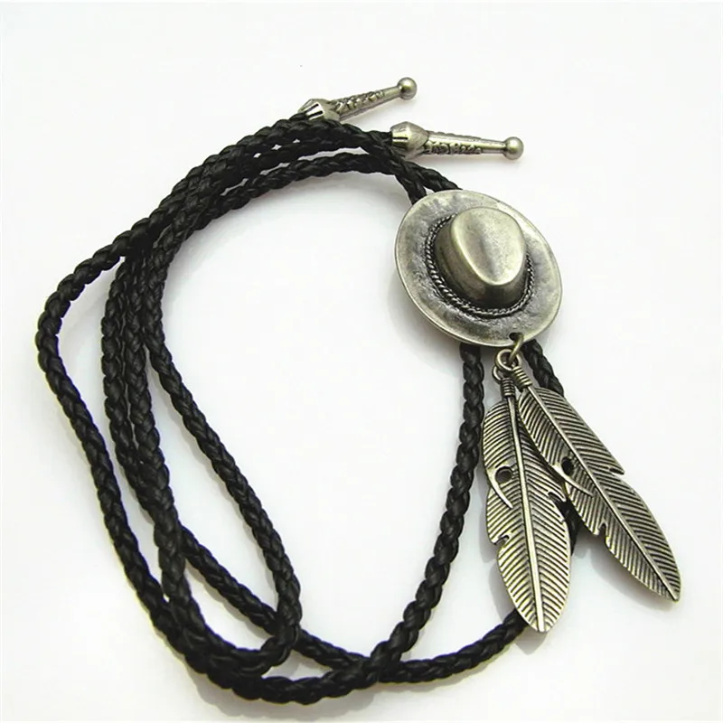 Новинка галстук Bolo в стиле ретро цепь ковбойская шляпа двойное перо воротник