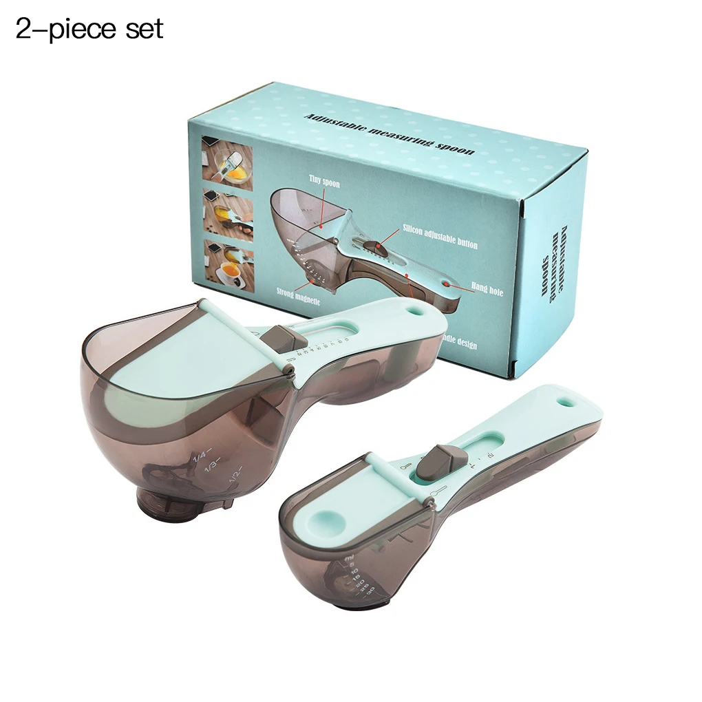 

2Pcs Adjustable Measuring Spoons Set with Scale Plastic Markings Teaspoon Tablespoon Scoop Cooking Utensils