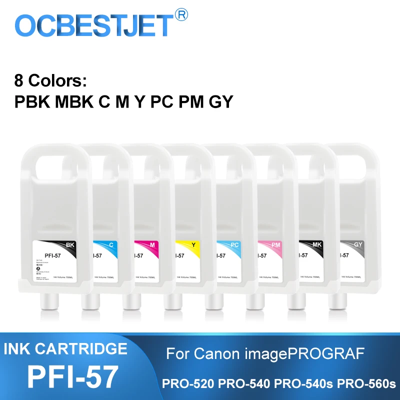 

PFI-57 PFI57 Refillable Ink Cartridge With Permanent Chip For Canon PRO-520 PRO-540 PRO-540s PRO-560s Printer 8Colors/Set
