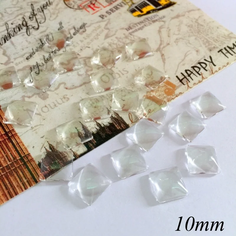 

30pcs/lot 10mm Handmade Clear Glass Cabochon Domed Square Jewelry Accessories