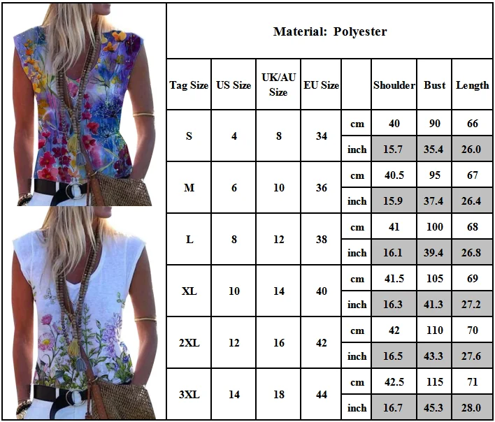 

Women Floral Sleeveless Tank Top T-Shirt Summer Holiday Casual Loose Vest Blouse