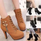 Женские короткие ботинки на шпильке с боковой молнией, Новые осенне-зимние ботильоны для женщин, обувь на платформе и высоком каблуке