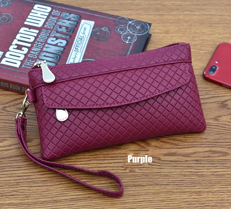 Клатч органайзер кошелек женский клетчатая сумка на молнии с длинным ключом и