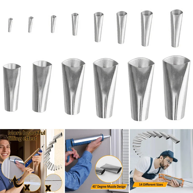 

Perfect Caulking Finisher Kit 14Pcs Caulk Nozzle Applicator Reusable Caulking Finishing Tool L9