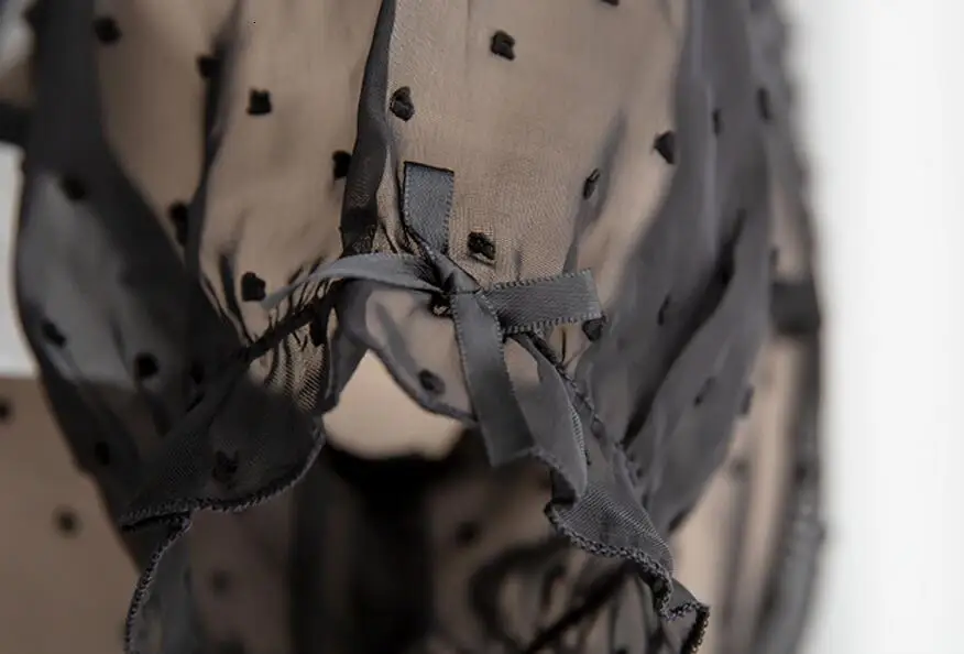 Черная пикантная Милая шифоновая прозрачная пижама в горошек с бантом платье