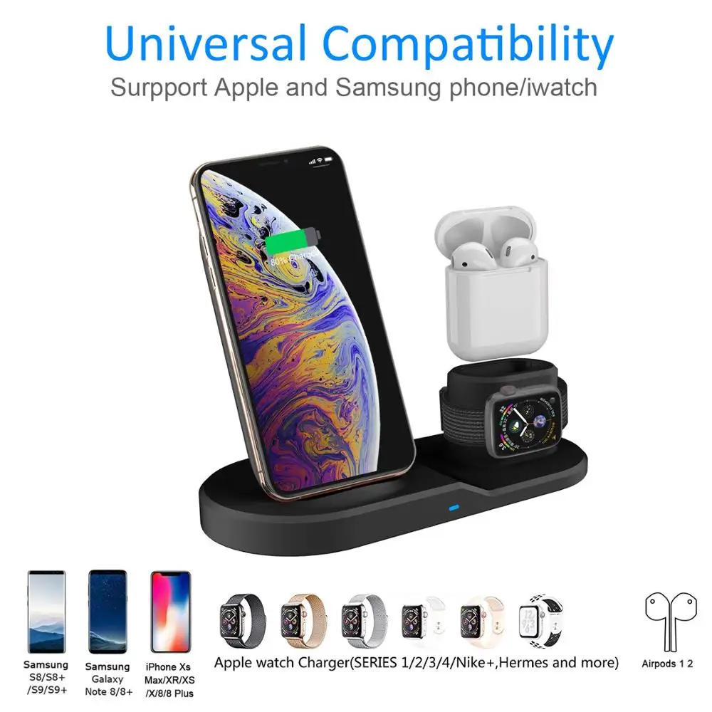 3 в 1 10 Вт Быстрое беспроводное зарядное устройство док станция для быстрой