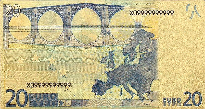 Коллекционная памятная монета евро 20 старая банкнота 24 К позолоченная