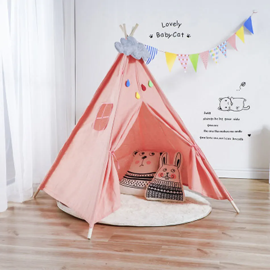 Портативная детская палатка Wigwam, хлопковый брезентовый домик Tipi, детская палатка для девочек, игровой домик, игровой домик, индийский треугольный тент, декор для комнаты