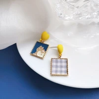 mihan 925 silver needle women jewelry yellow heart earrings pretty design enamel square round dangle earrings for girl lady gift