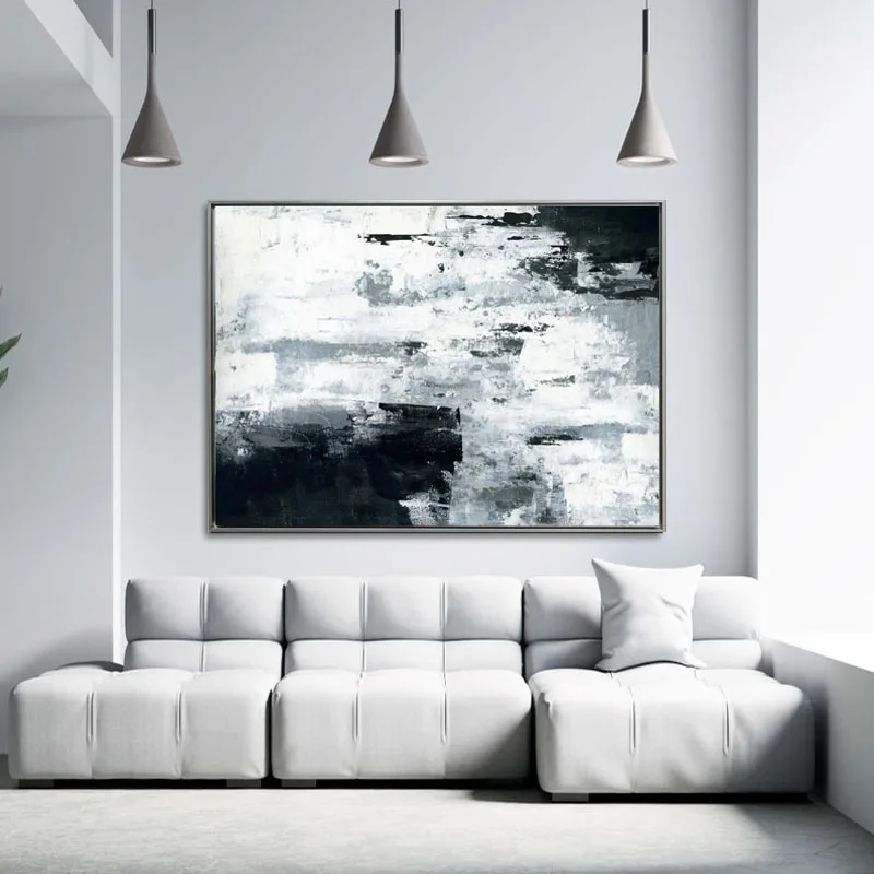 

Christmas Home Decoration Handmade Art Modern Black and White Gray Marble Texture Picture Canvas Painting Living Room Decor