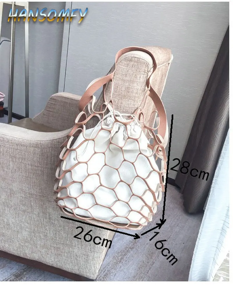 2019 Женская сумка через плечо полая сетчатая сумочка модный шнурок ведро волна