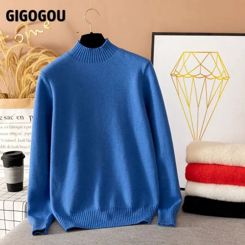 GIGOGOU/зимние теплые женские свитера с высоким воротником однотонный пуловер
