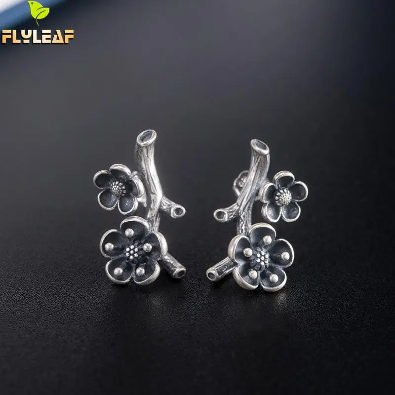 

925 Sterling Silver Retro Plum Flower Earrings For Women Vintage Jewelry Do The Old Lady Girl Valentine's Day Gift
