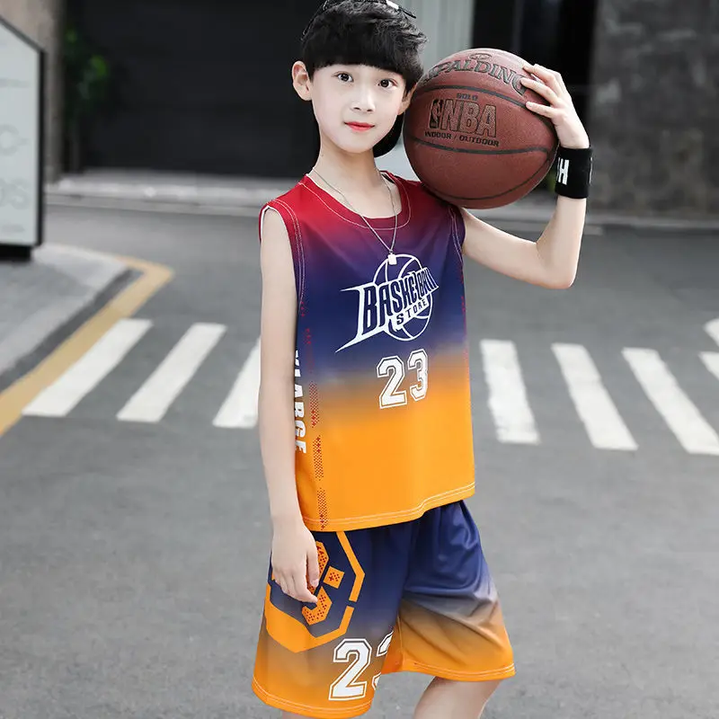 

Boys Sports Basketball Clothes Suit Summer New Children's Fashion Leisure Letters Sleeveless Baby Vest + T-shirt 2pcs sets kids