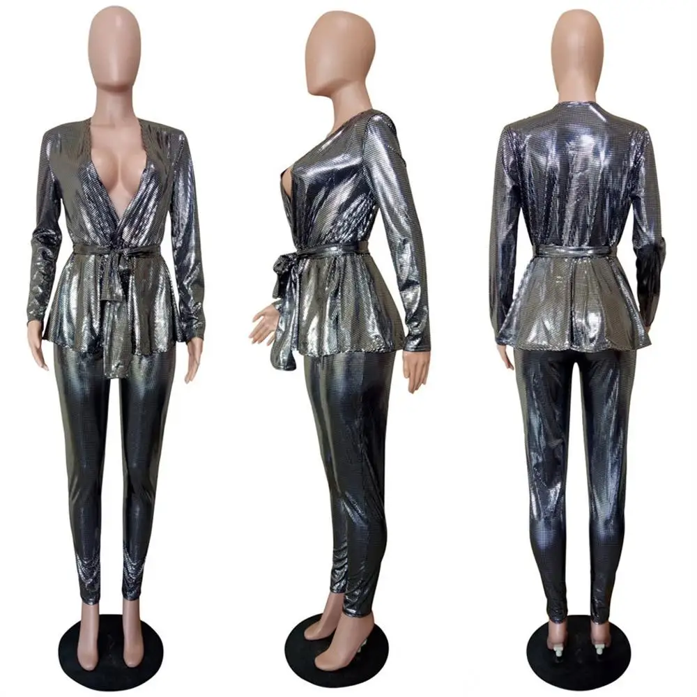 2020 Winter Women Sets Hot Stamping Tracksuits Full Sleeve Sashes Tops+Pants Suit Two Piece Set Night Club Party Outfits GL6332 |