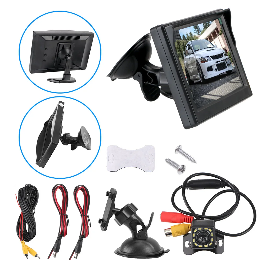 

Car Reversing Rearview Backup Camera Waterproof Rear View Monitor Infrared Rubber Cup + Bracket Car Parking Assistance 5 Inch