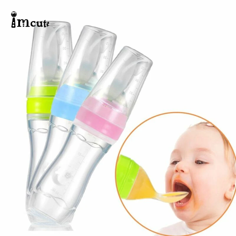 Infant Nipple Pacifier Baby Feeding Tool Milk Bottle With Spoon Silicone Gel Cup Assist Food Tableware Utensils