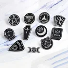 Kirykle черный круглый ведьма Ouija чудаков пентаграмма эмаль нагрудные знаки значки ведьма волшебник, магия, необычные ювелирные изделия для женщин