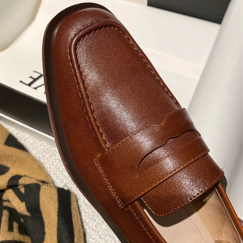 

Women's genuine leather slip-on flats loafers square toe soft comfortable leisure espadrilles casual moccasins shoes for women